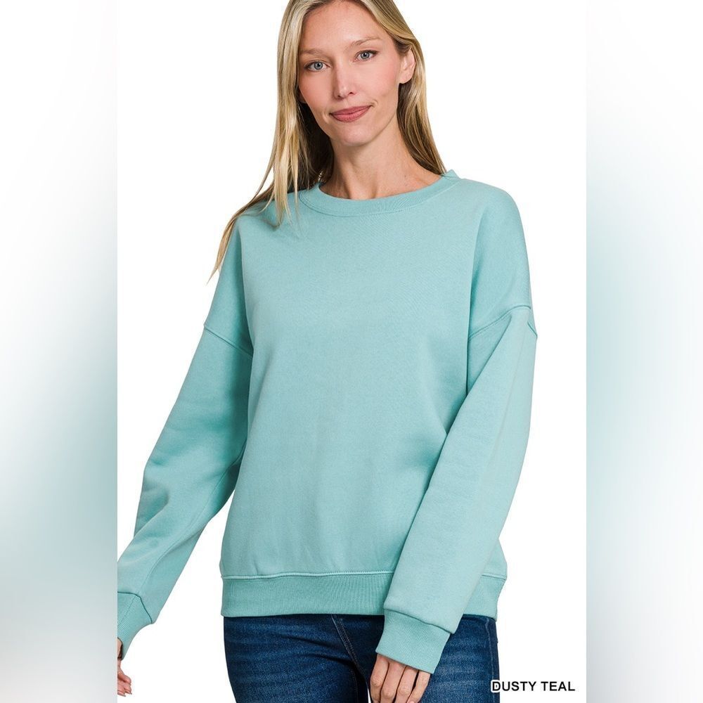 Zenana Outfitters Dusty Teal Crew Neck Sweater ot-4366d4
